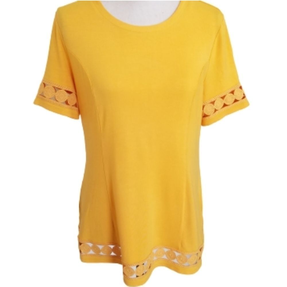 Peck & Peck Yellow Short Sleeved Pull-On Top - Sm